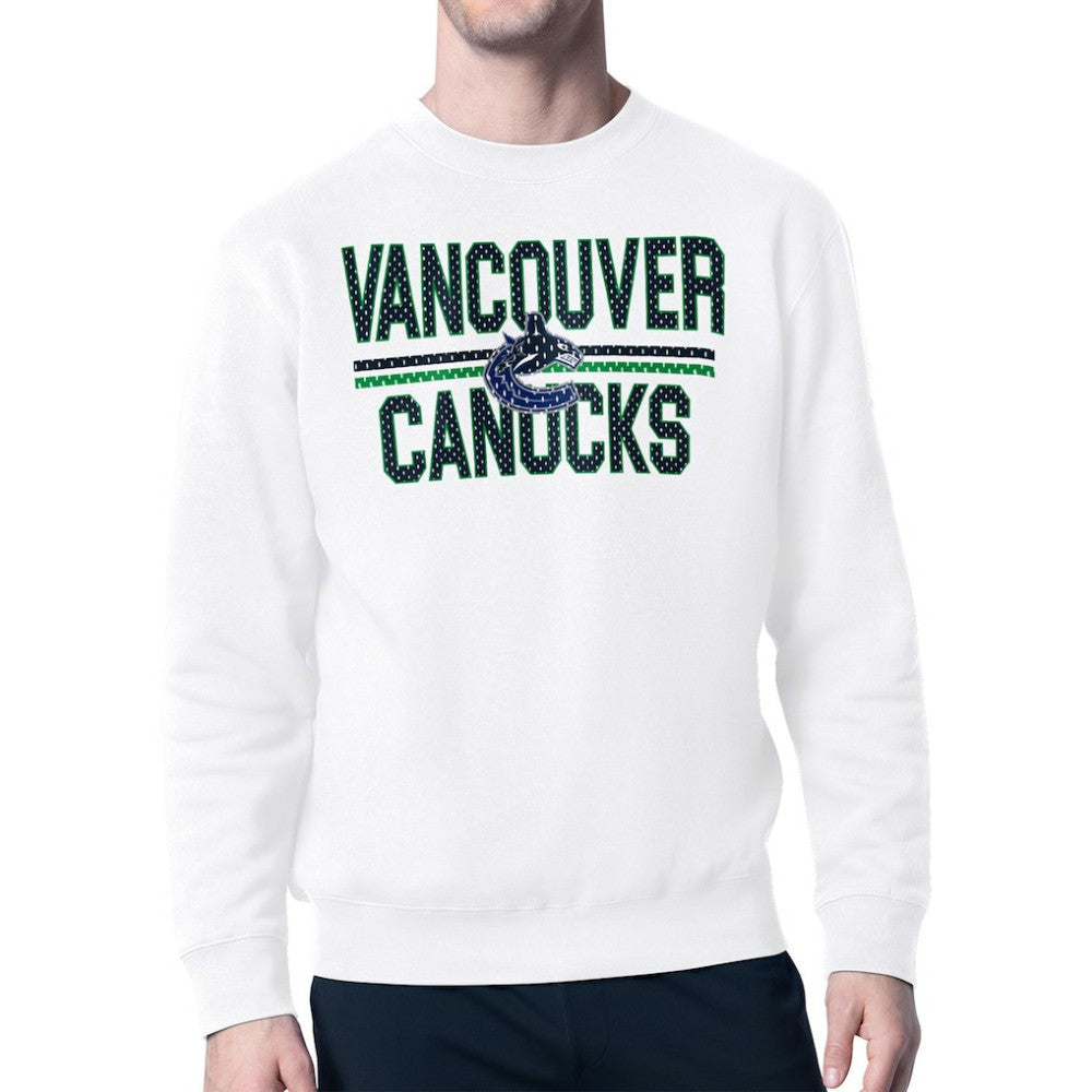 Vancouver Canucks Starter Mesh Look Team Name Logo Pullover Sweatshirt - White Sweatshirts