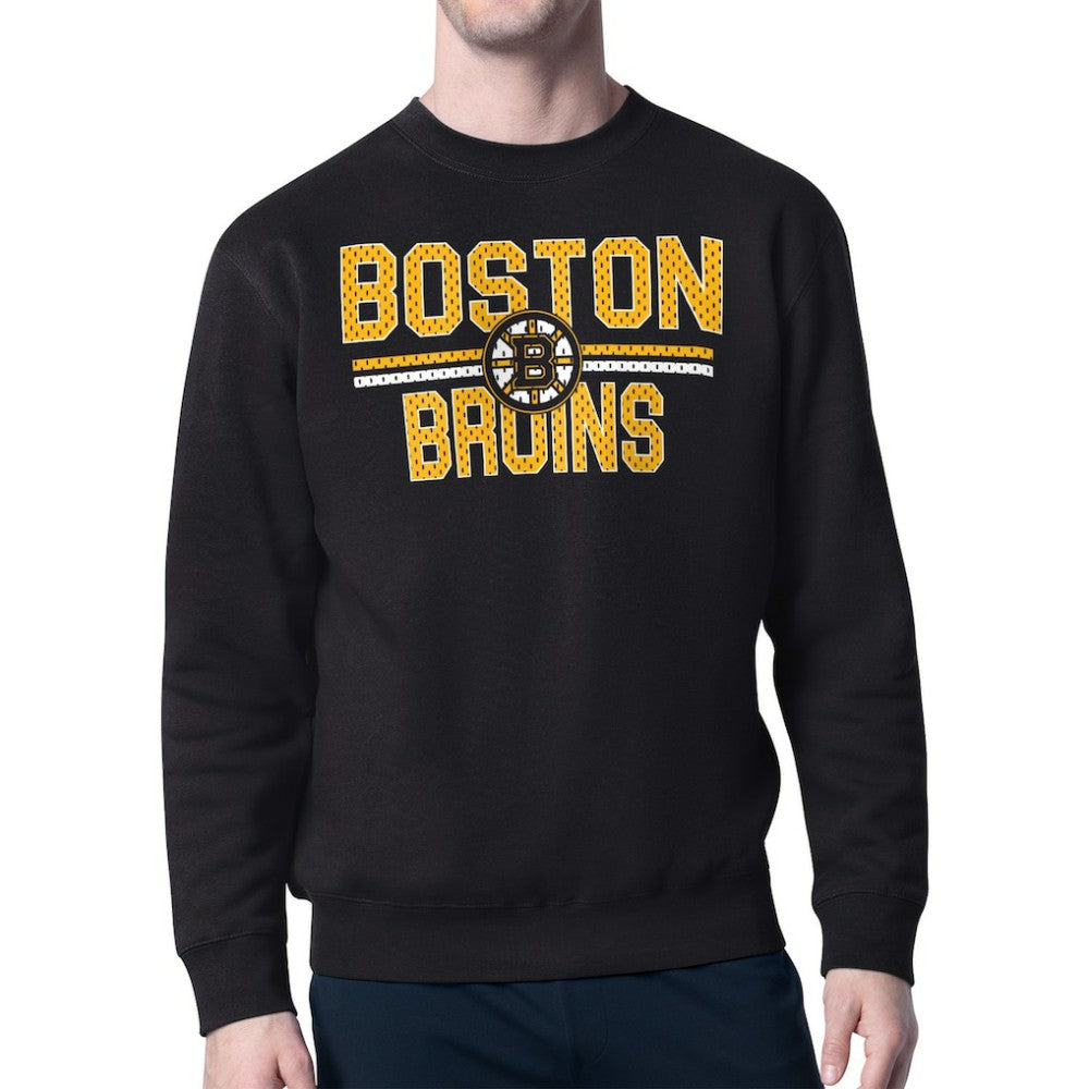Boston Bruins Starter Mesh Look Team Name Logo Pullover Sweatshirt - Black Sweatshirts