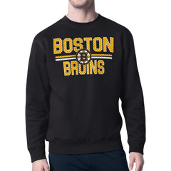 Boston Bruins Starter Mesh Look Team Name Logo Pullover Sweatshirt - Black Sweatshirts