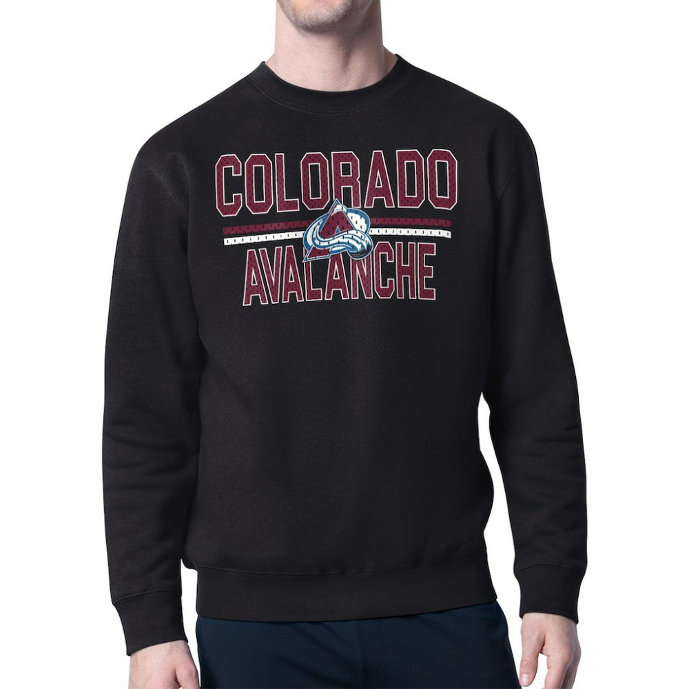 Colorado Avalanche Starter Mesh Look Team Name Logo Pullover Sweatshirt - Black Sweatshirts