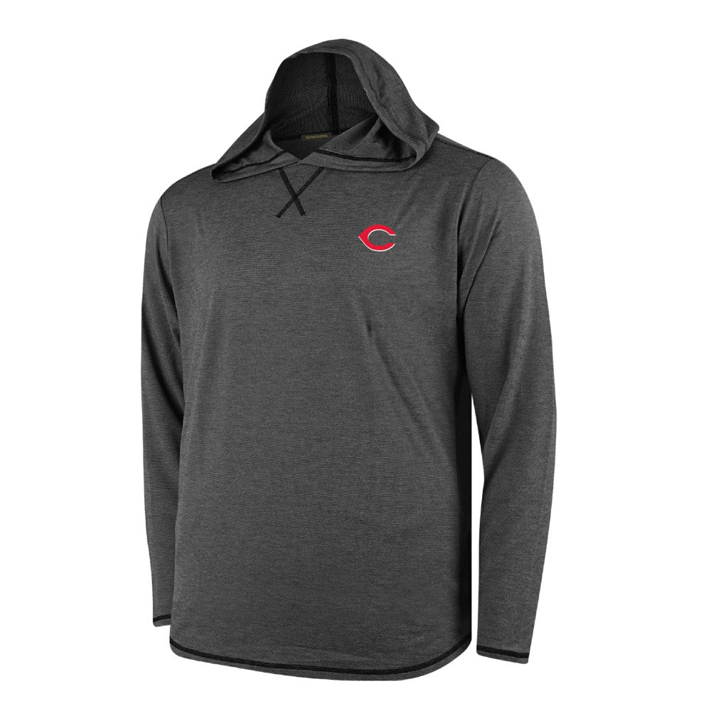 Cincinnati Reds Butter Stripe Tri-Blend Long Sleeve Hoodie T-Shirt - Black