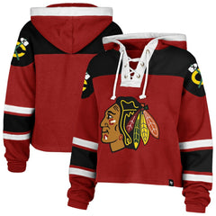 Chicago Blackhawks '47 Women's Cropped Superior Lacer Pullover Hoodie - Red Hoodies