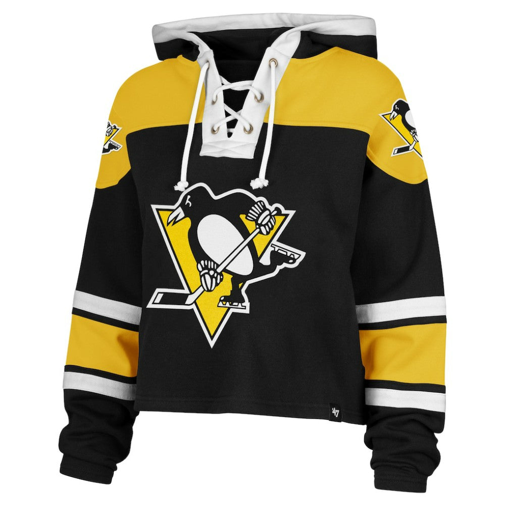 Pittsburgh Penguins '47 Women's Cropped Superior Lacer Pullover Hoodie - Black Hoodies