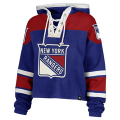 New York Rangers '47 Women's Cropped Superior Lacer Pullover Hoodie - Blue Hoodies