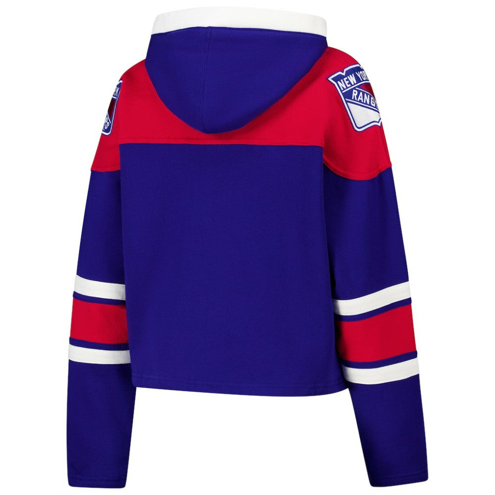 New York Rangers '47 Women's Cropped Superior Lacer Pullover Hoodie - Blue Hoodies