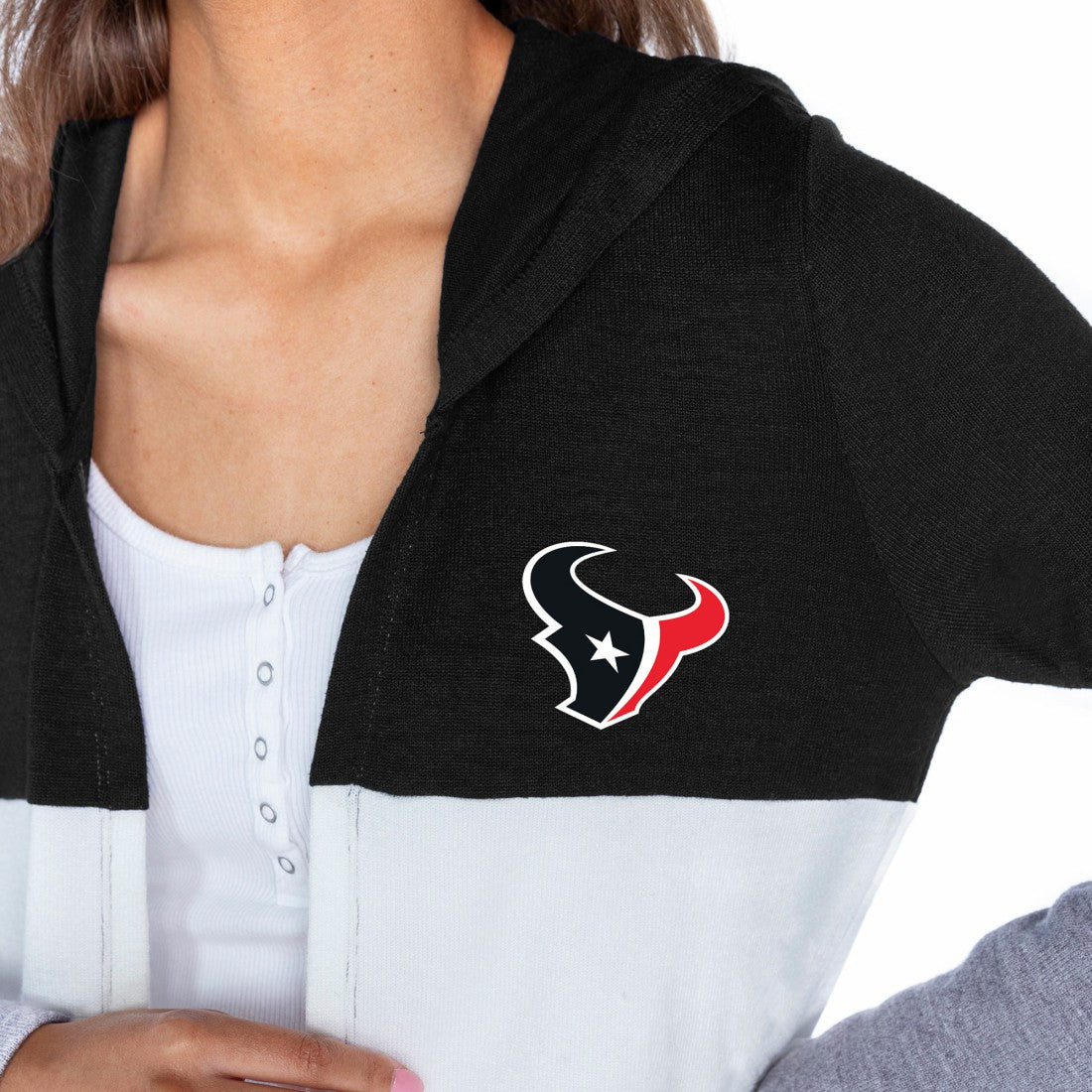 Houston Texans Gameday Couture Women's Tri-Blend Color Block Lightweight Cardigan Hoodie - Black sale