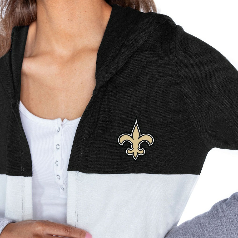 New Orleans Saints Gameday Couture Women's Tri-Blend Color Block Lightweight Cardigan Hoodie - Black sale