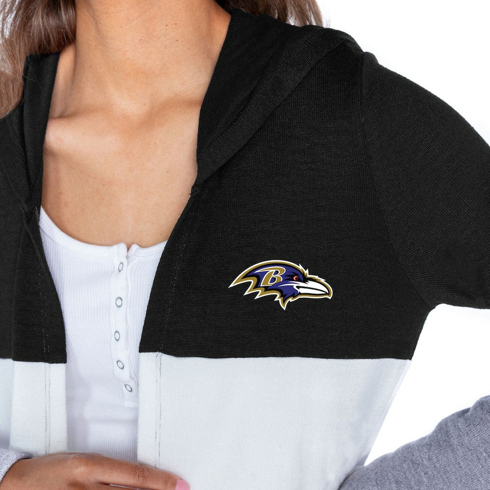 Baltimore Ravens Gameday Couture Women's Tri-Blend Color Block Lightweight Cardigan Hoodie - Black on sale