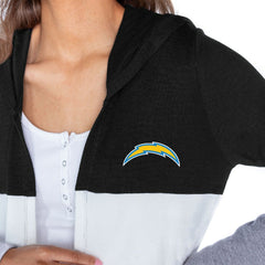Los Angeles Chargers Gameday Couture Women's Tri-Blend Color Block Lightweight Cardigan Hoodie - Black sale