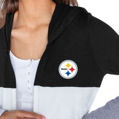Pittsburgh Steelers Gameday Couture Women's Tri-Blend Color Block Lightweight Cardigan Hoodie - Black on sale