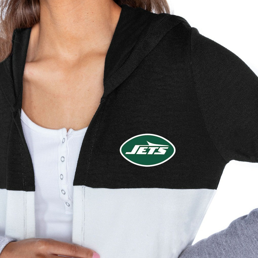 New York Jets Gameday Couture Women's Tri-Blend Color Block Lightweight Cardigan Hoodie - Black discount