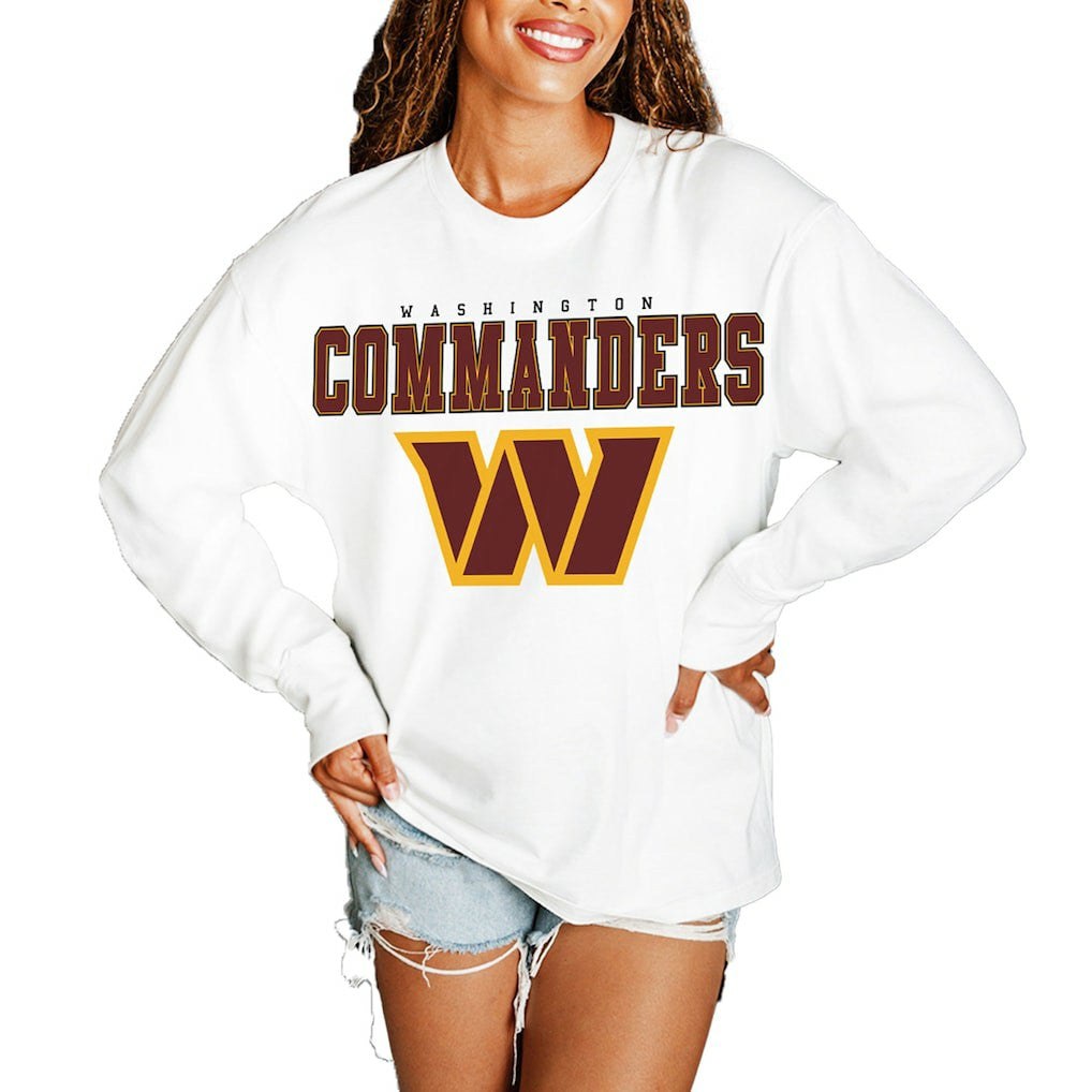 Washington Commanders Gameday Couture Women's Big Goals Oversized Long Sleeve T-Shirt - White cheap