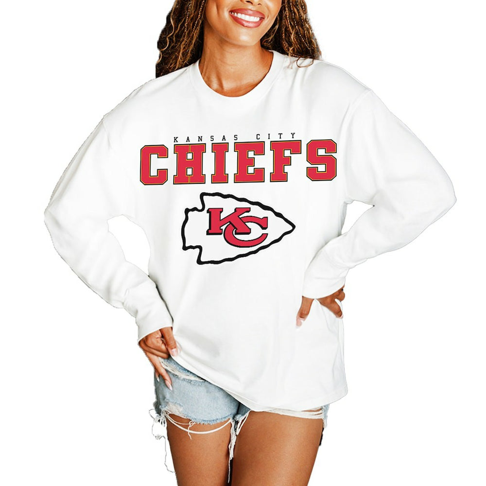 Kansas City Chiefs Gameday Couture Women's Big Goals Oversized Long Sleeve T-Shirt - White discount