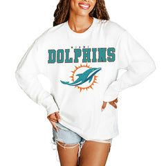 Miami Dolphins Gameday Couture Women's Big Goals Oversized Long Sleeve T-Shirt - White on sale