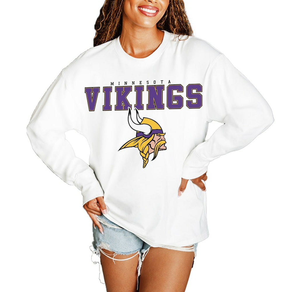 Minnesota Vikings Gameday Couture Women's Big Goals Oversized Long Sleeve T-Shirt - White online