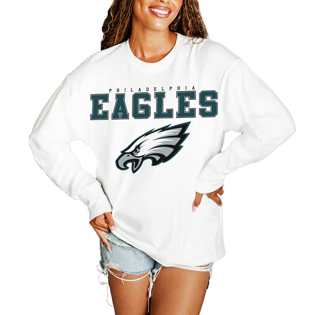Philadelphia Eagles Gameday Couture Women's Big Goals Oversized Long Sleeve T-Shirt - White discount