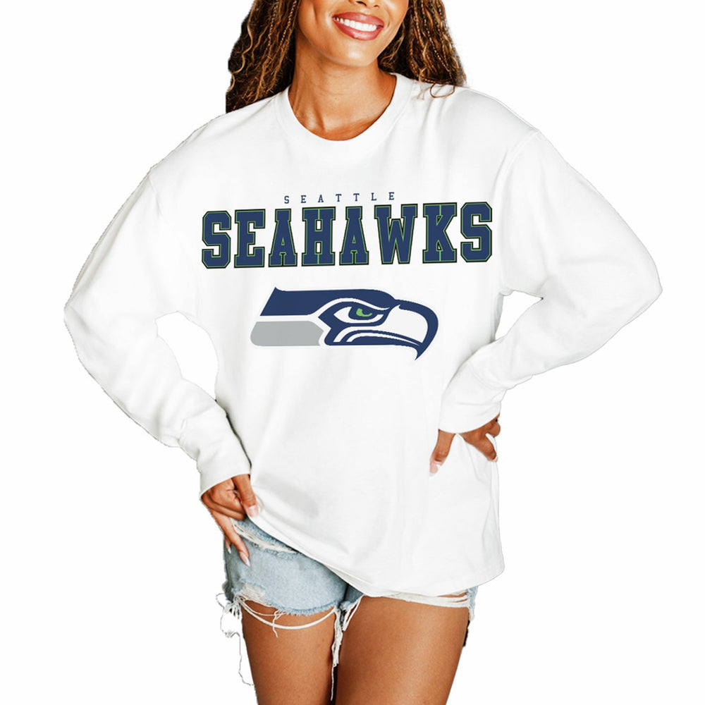 Seattle Seahawks Gameday Couture Women's Big Goals Oversized Long Sleeve T-Shirt - White for sale