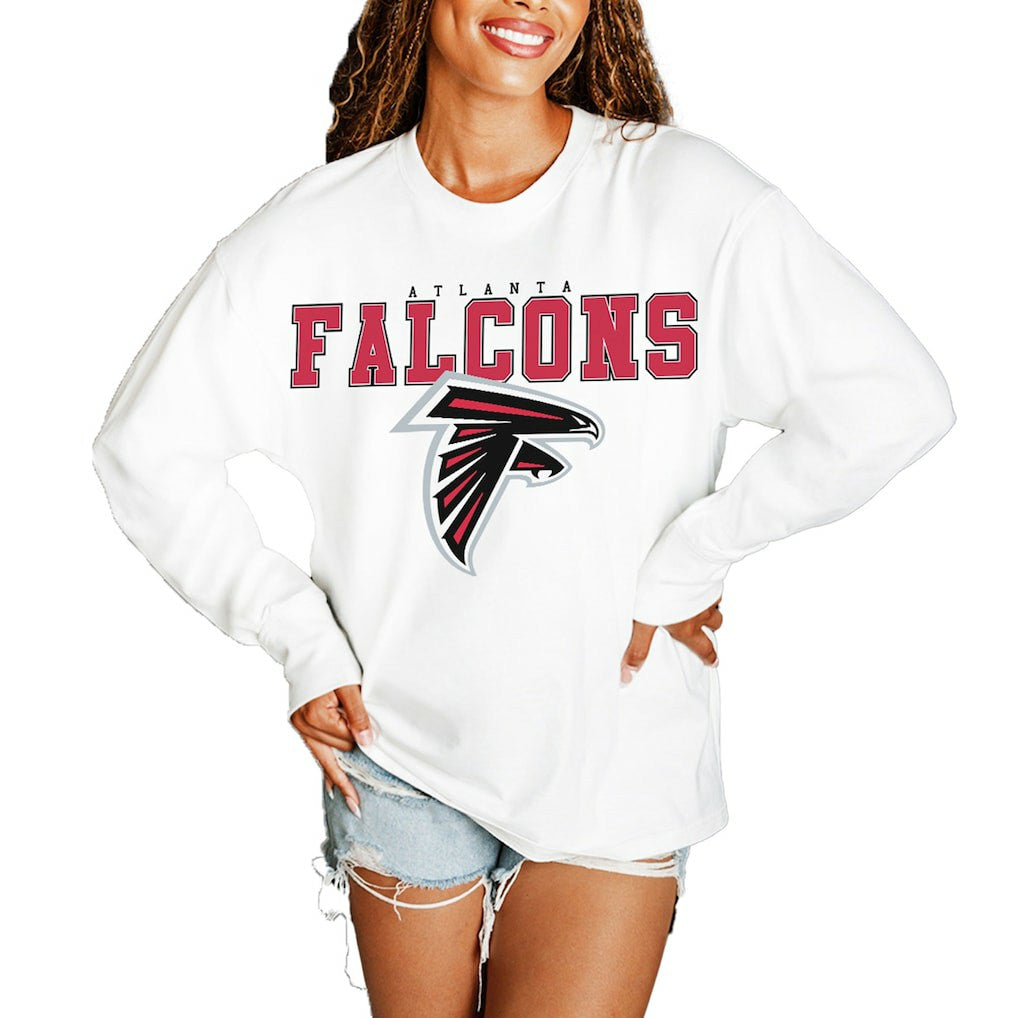 Atlanta Falcons Gameday Couture Women's Big Goals Oversized Long Sleeve T-Shirt - White on sale