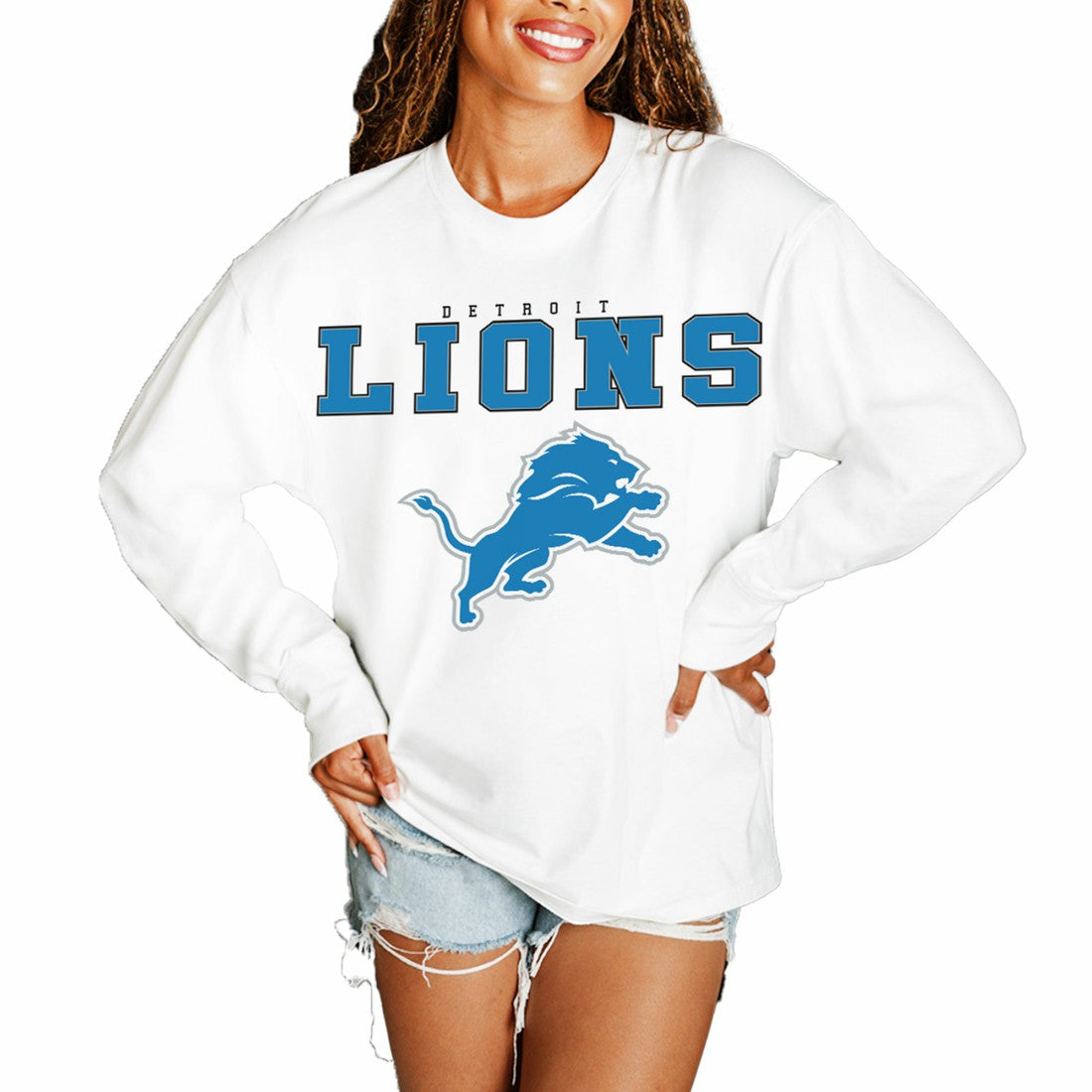 Detroit Lions Gameday Couture Women's Big Goals Oversized Long Sleeve T-Shirt - White cheap