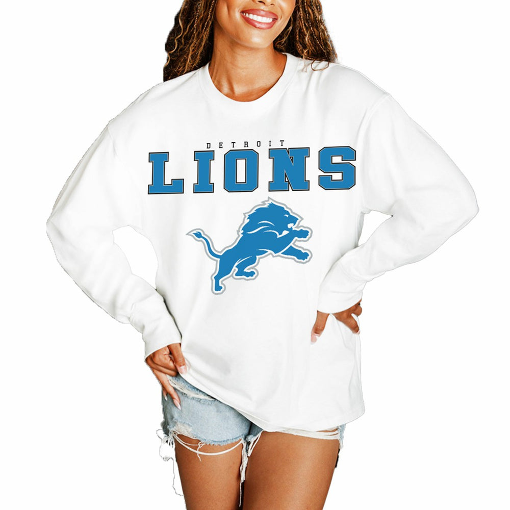 Detroit Lions Gameday Couture Women's Big Goals Oversized Long Sleeve T-Shirt - White cheap