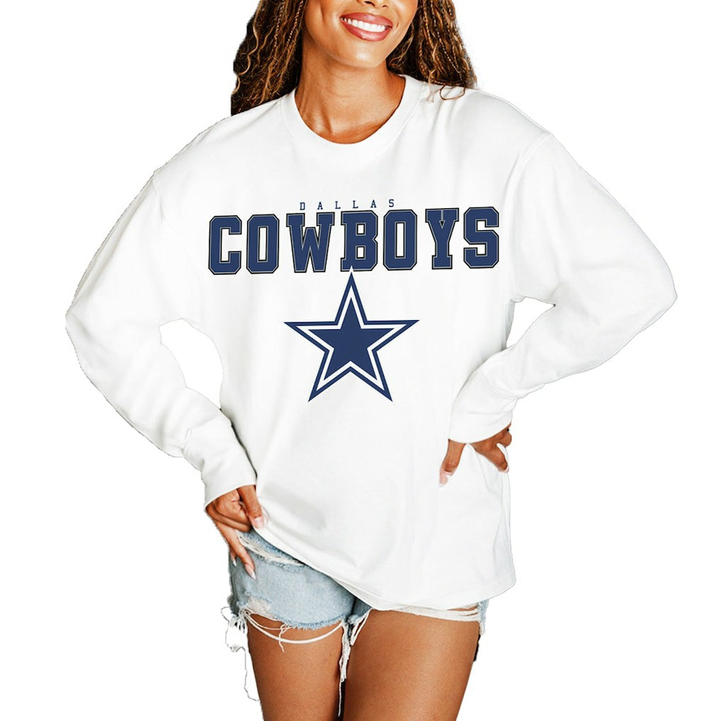 Dallas Cowboys Gameday Couture Women's Big Goals Oversized Long Sleeve T-Shirt - White cheap