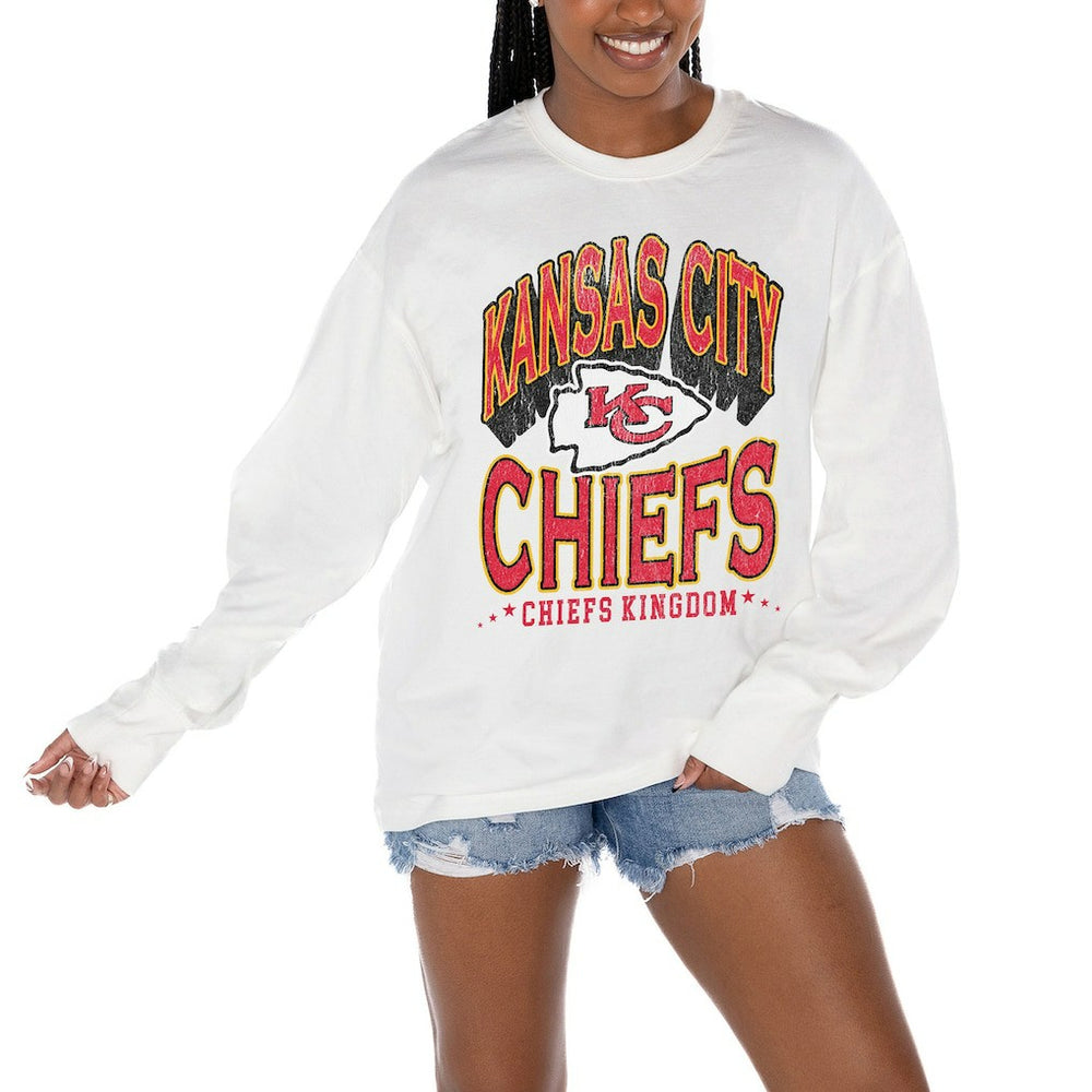 Kansas City Chiefs Gameday Couture Women's Time Out Oversized Long Sleeve T-Shirt - White sale