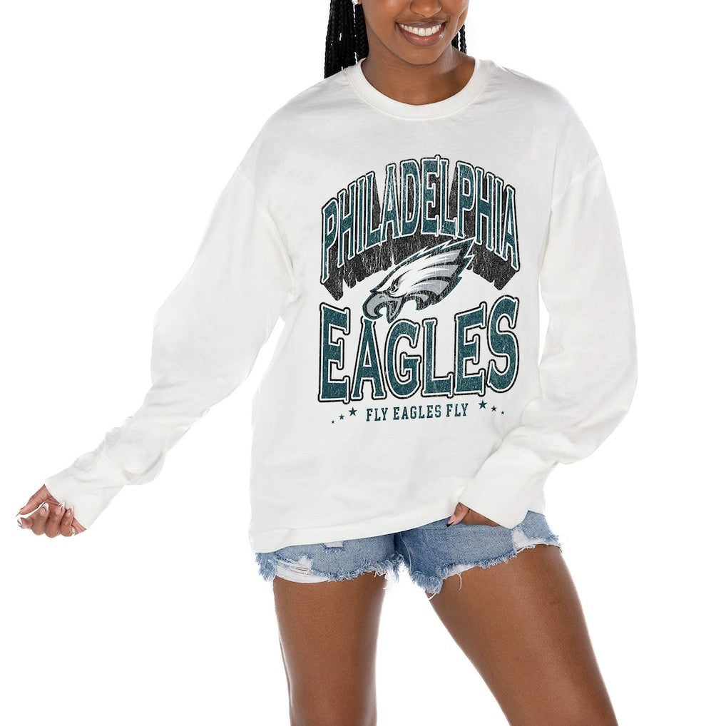 Philadelphia Eagles Gameday Couture Women's Time Out Oversized Long Sleeve T-Shirt - White discount
