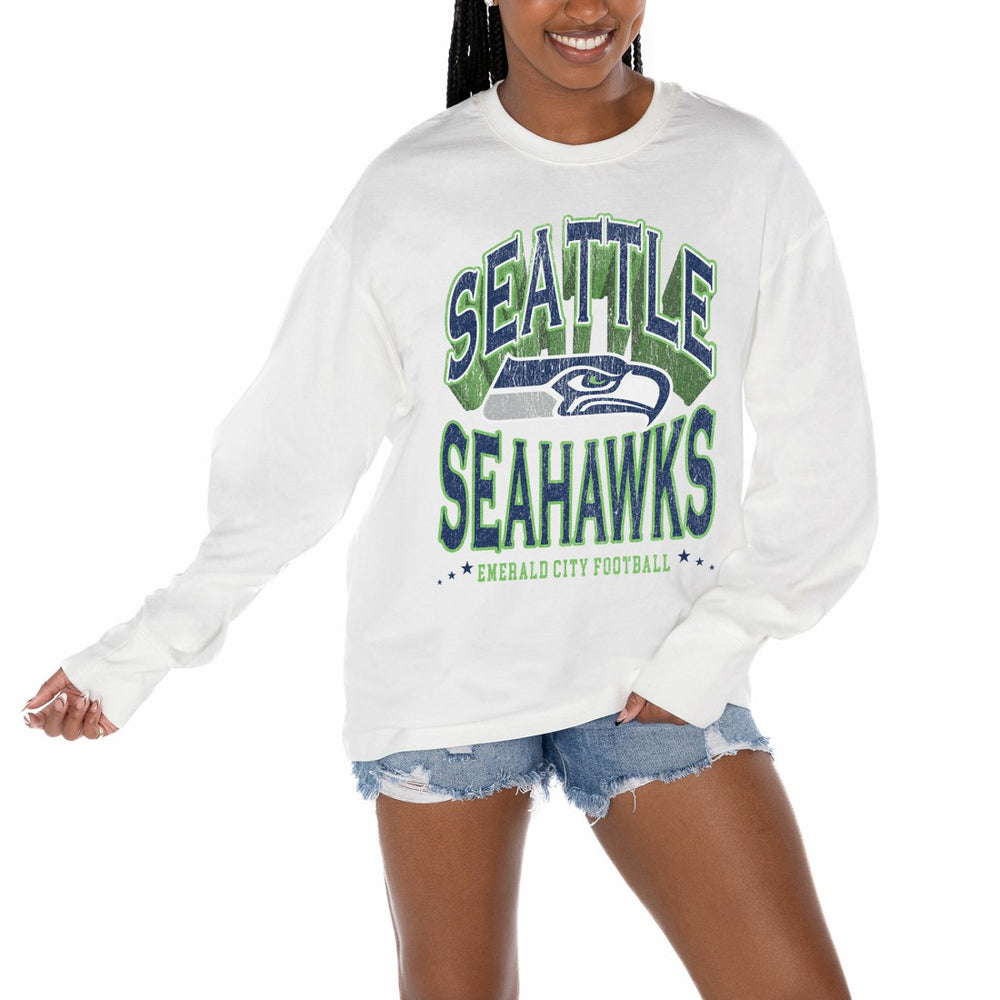 Seattle Seahawks Gameday Couture Women's Time Out Oversized Long Sleeve T-Shirt - White online