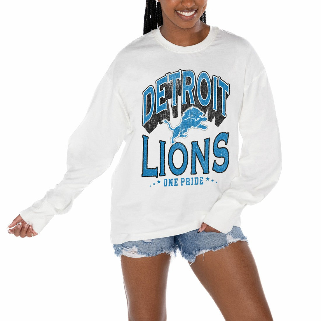 Detroit Lions Gameday Couture Women's Time Out Oversized Long Sleeve T-Shirt - White online