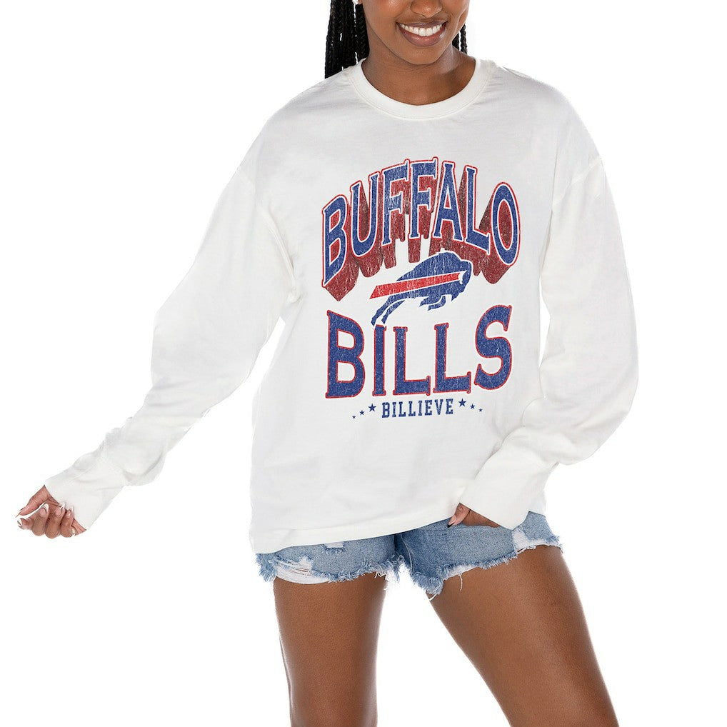 Buffalo Bills Gameday Couture Women's Time Out Oversized Long Sleeve T-Shirt - White outlet