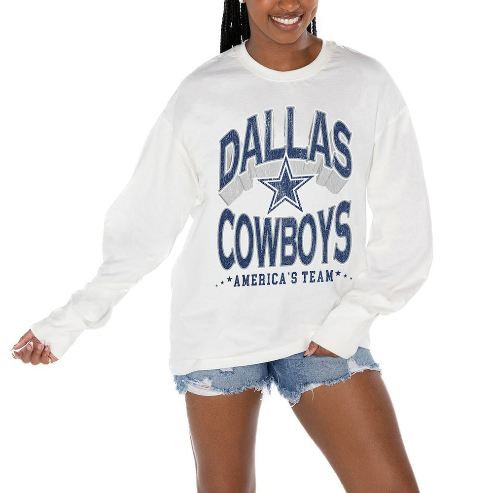 Dallas Cowboys Gameday Couture Women's Time Out Oversized Long Sleeve T-Shirt - White outlet