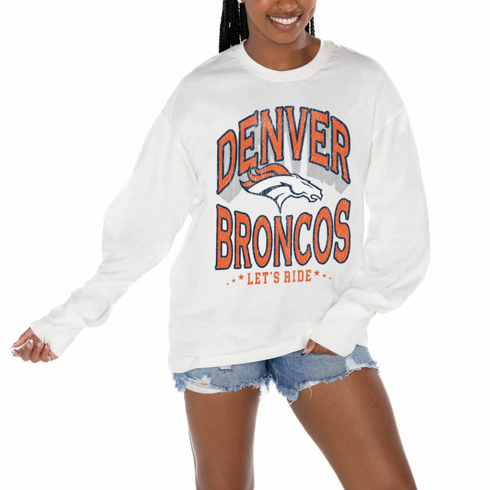 Denver Broncos Gameday Couture Women's Time Out Oversized Long Sleeve T-Shirt - White online
