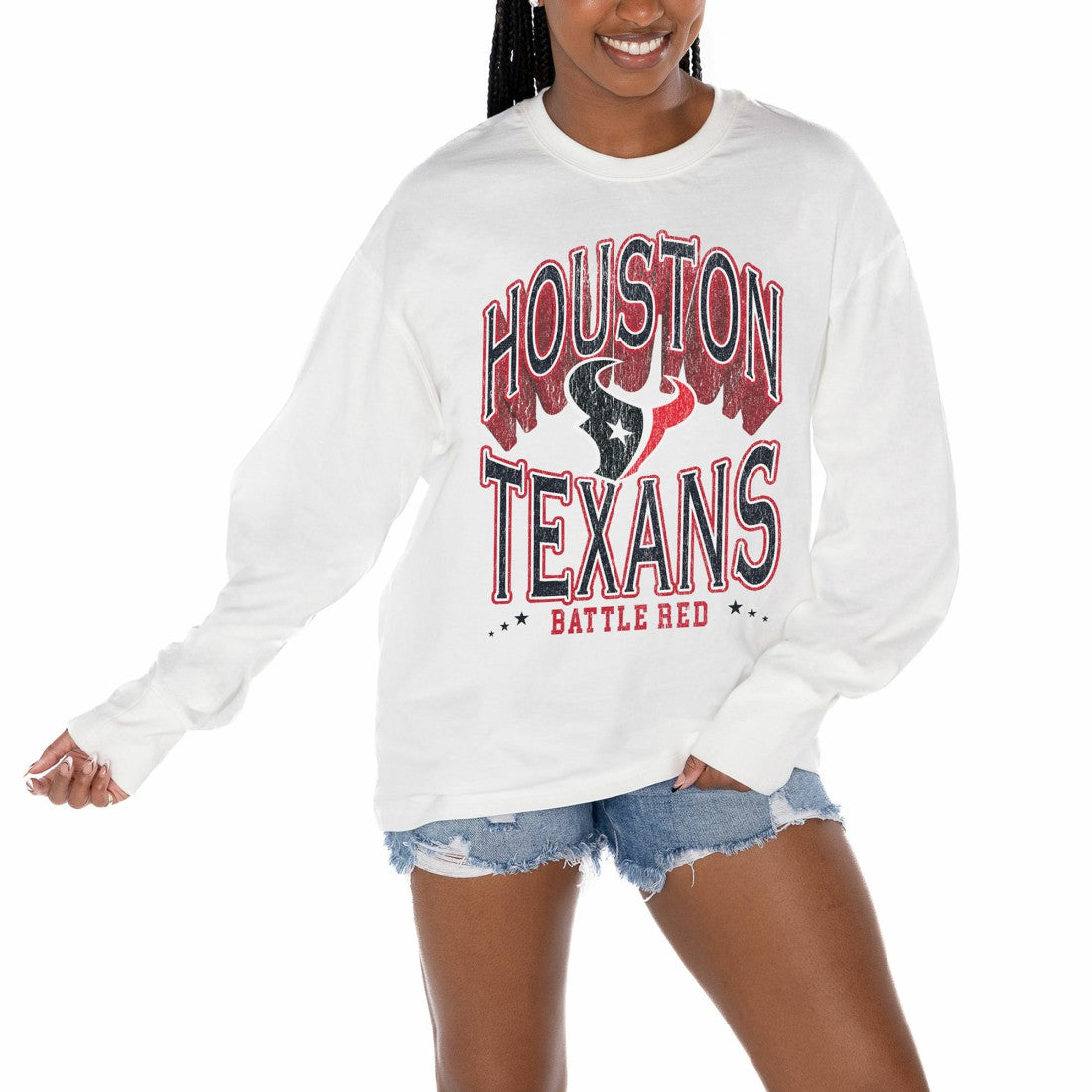 Houston Texans Gameday Couture Women's Time Out Oversized Long Sleeve T-Shirt - White cheap