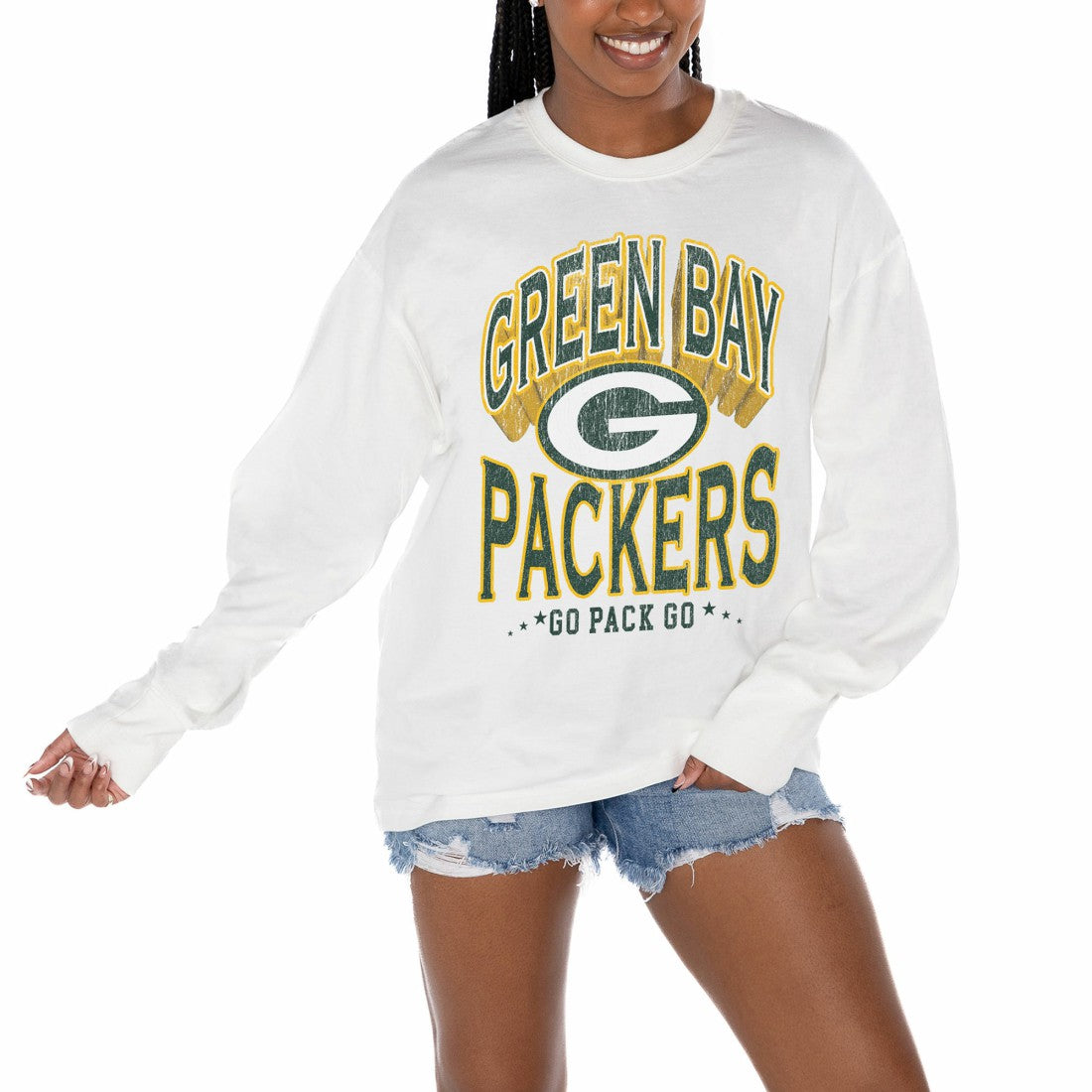 Green Bay Packers Gameday Couture Women's Time Out Oversized Long Sleeve T-Shirt - White sale