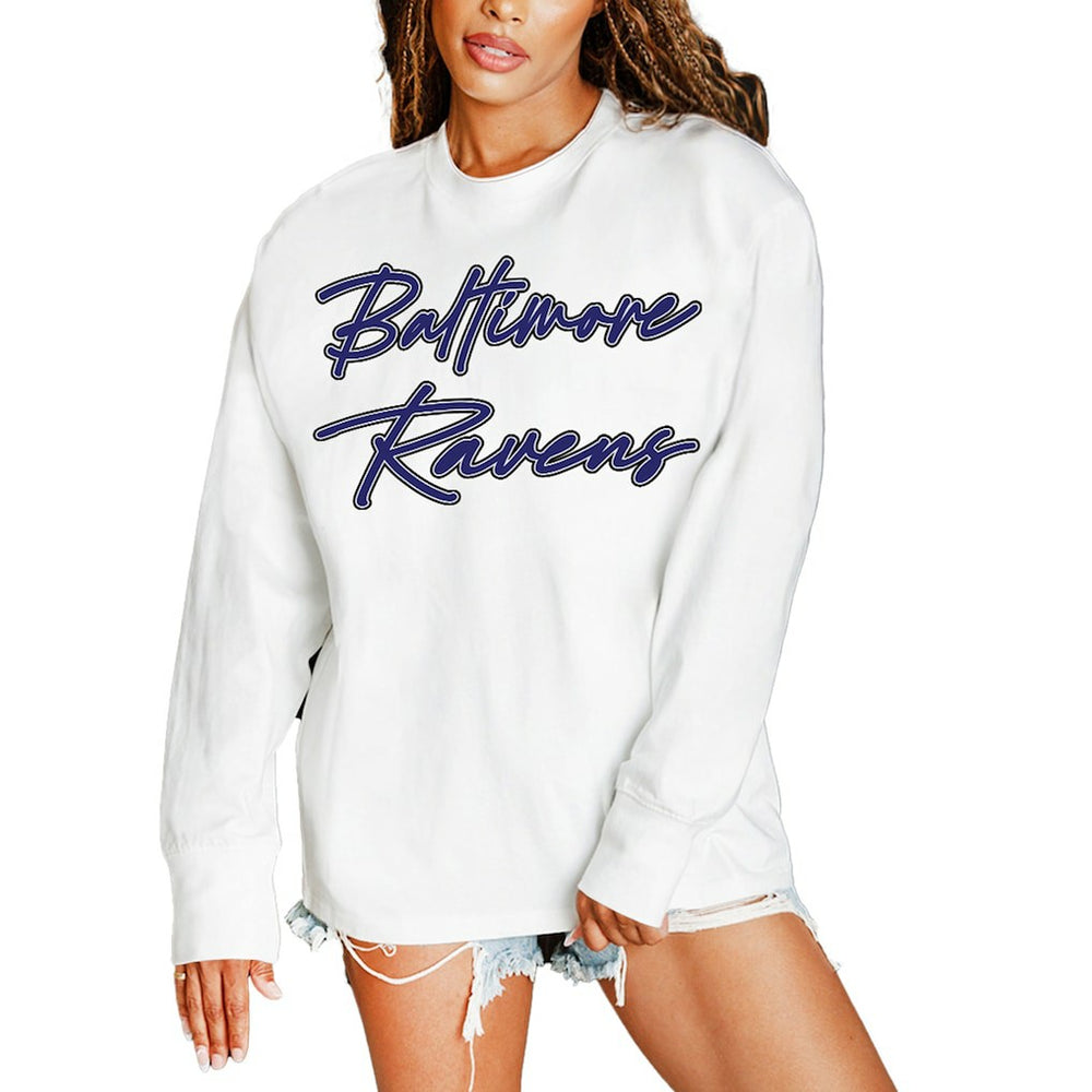 Baltimore Ravens Gameday Couture Women's Classic Comeback Oversized Long Sleeve T-Shirt - White outlet