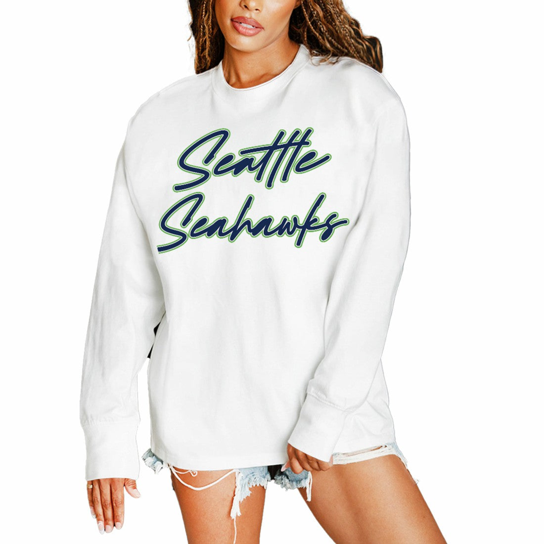Seattle Seahawks Gameday Couture Women's Classic Comeback Oversized Long Sleeve T-Shirt - White sale