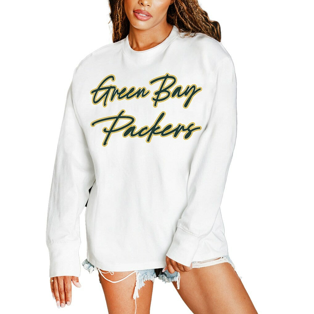 Green Bay Packers Gameday Couture Women's Classic Comeback Oversized Long Sleeve T-Shirt - White for sale