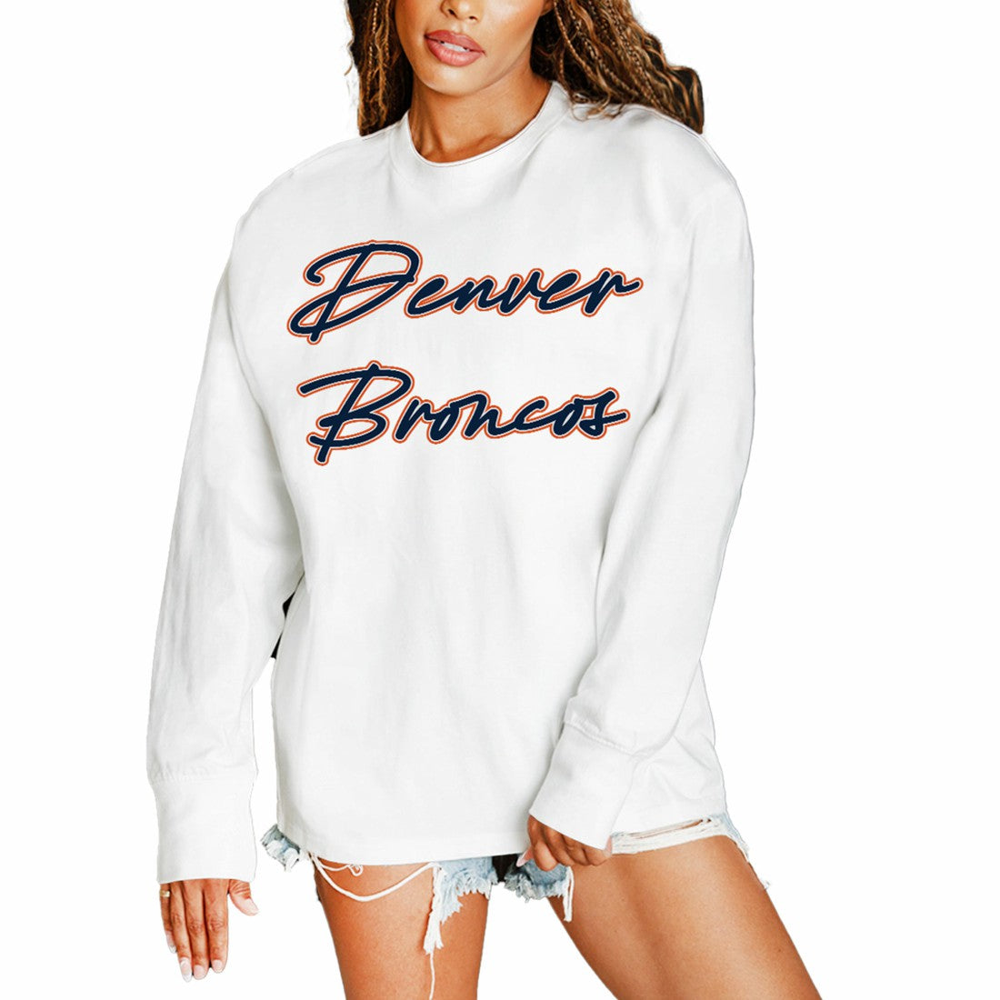Denver Broncos Gameday Couture Women's Classic Comeback Oversized Long Sleeve T-Shirt - White discount