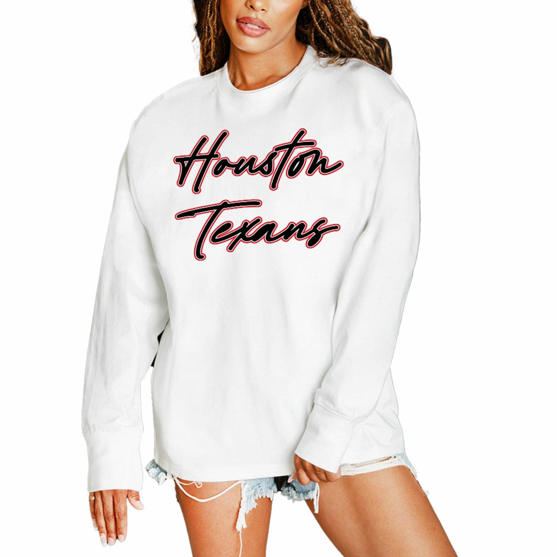 Houston Texans Gameday Couture Women's Classic Comeback Oversized Long Sleeve T-Shirt - White cheap