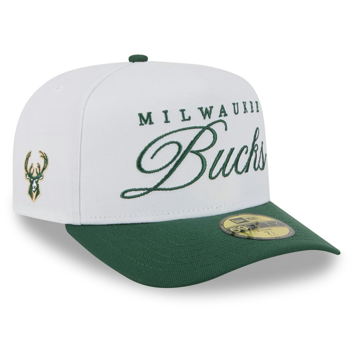 Milwaukee Bucks 2025 NBA Draft A-Frame 59FIFTY Fitted Hat - White/Hunter Green discount