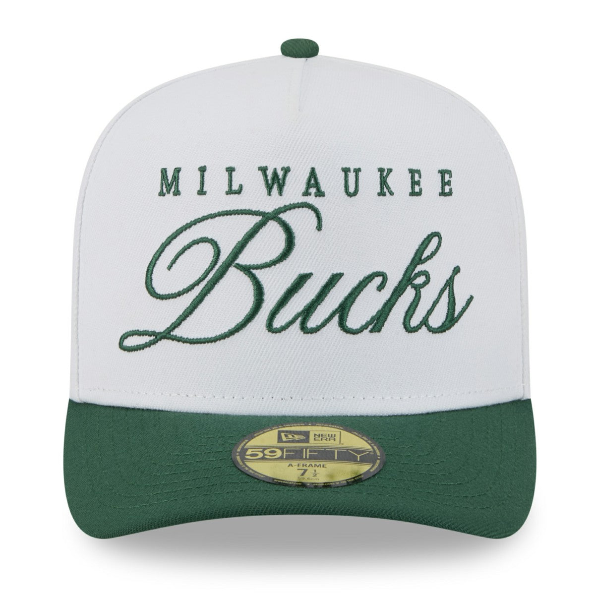 Milwaukee Bucks 2025 NBA Draft A-Frame 59FIFTY Fitted Hat - White/Hunter Green discount