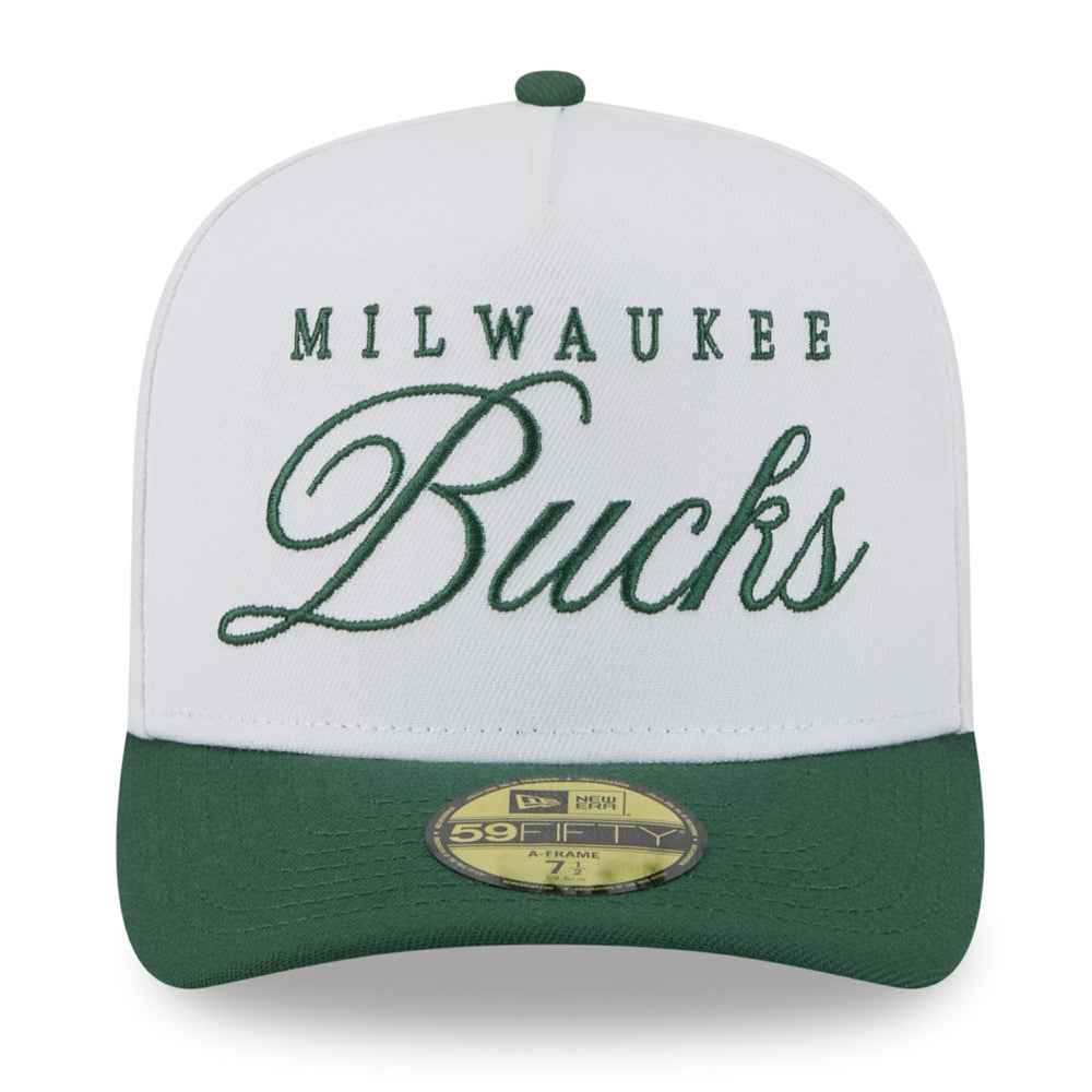 Milwaukee Bucks 2025 NBA Draft A-Frame 59FIFTY Fitted Hat - White/Hunter Green discount