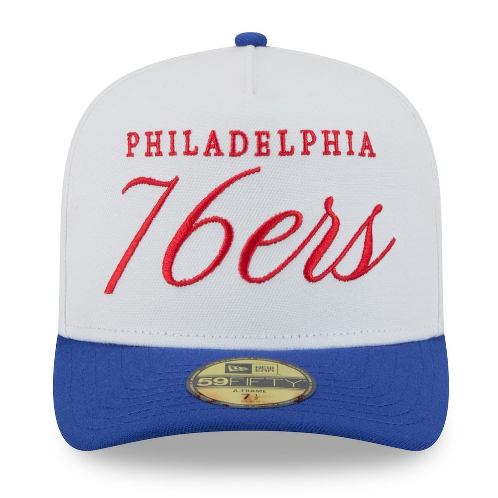 Philadelphia 76ers 2025 NBA Draft A-Frame 59FIFTY Fitted Hat - White/Royal shop