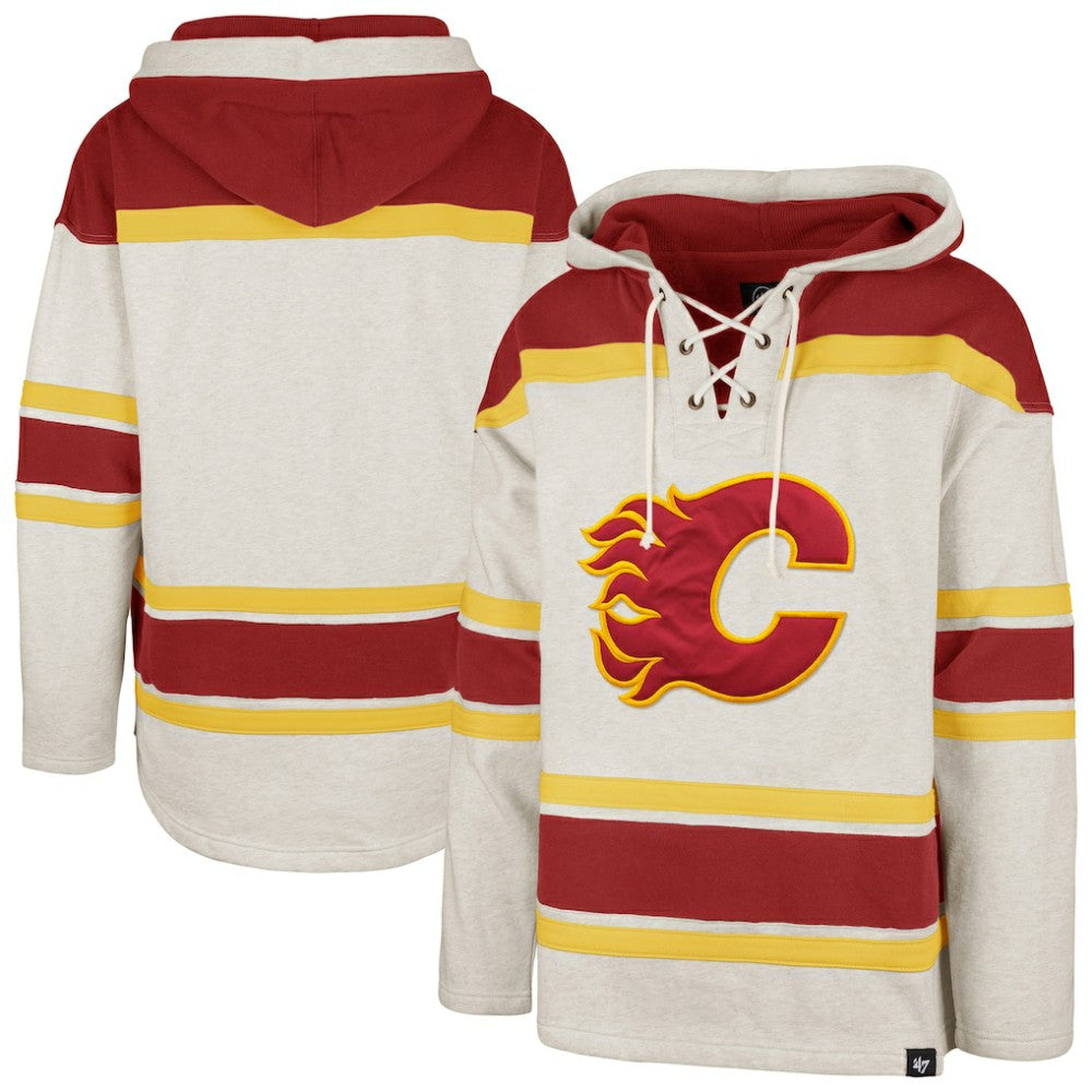 Calgary Flames '47 Rockaway Lacer Pullover Hoodie - Oatmeal Hoodies