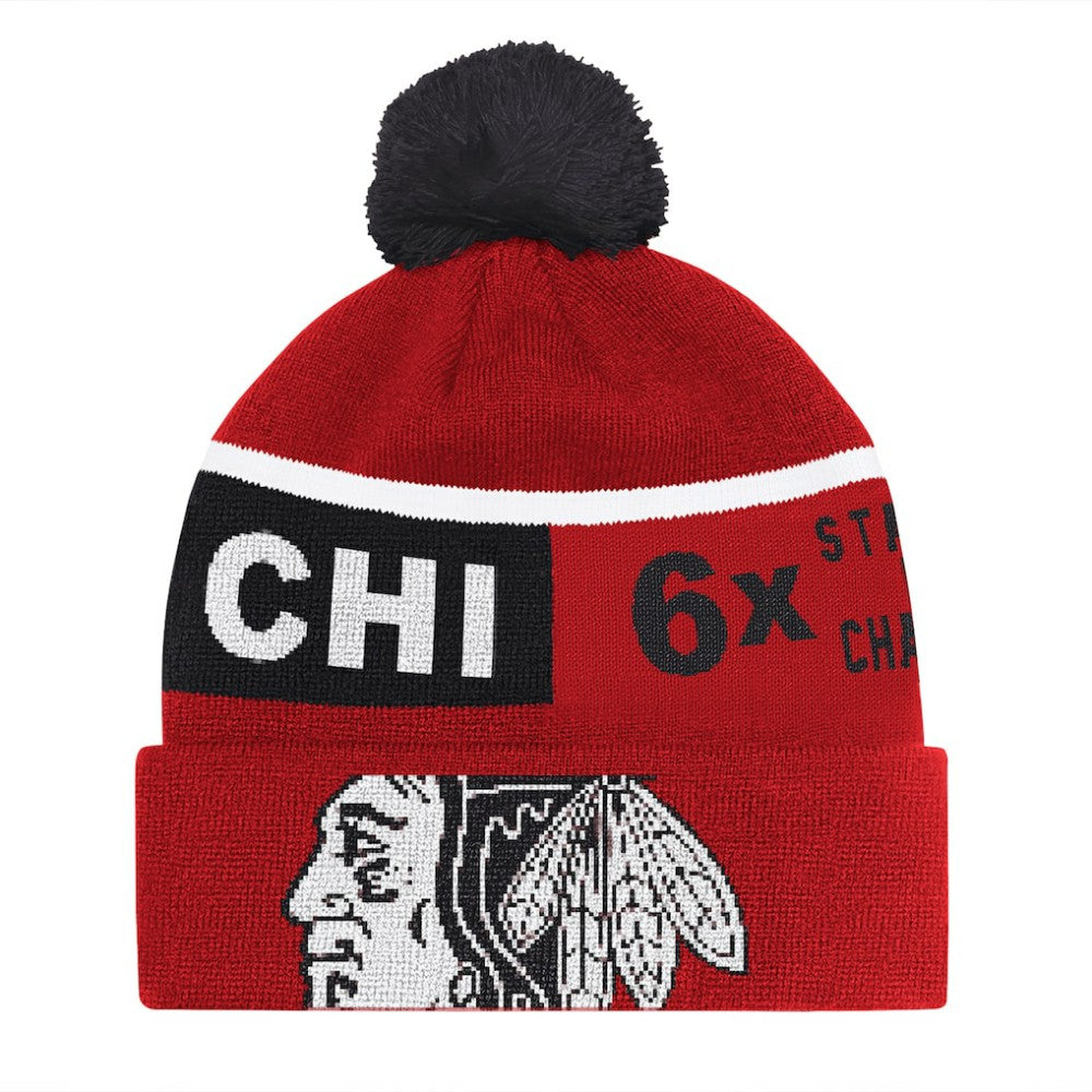 Chicago Blackhawks Starter Chyron Commemorative Cuffed Knit Hat with Pom - Red Hats