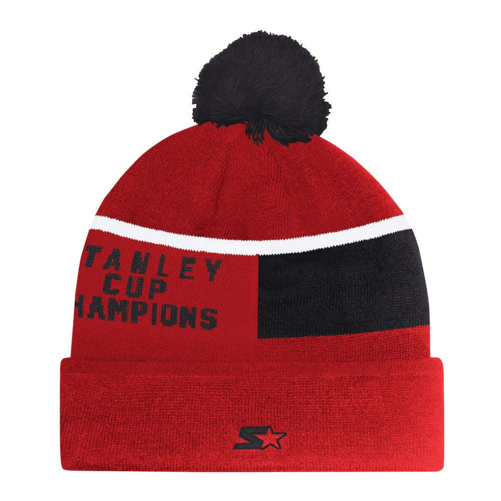 Chicago Blackhawks Starter Chyron Commemorative Cuffed Knit Hat with Pom - Red Hats