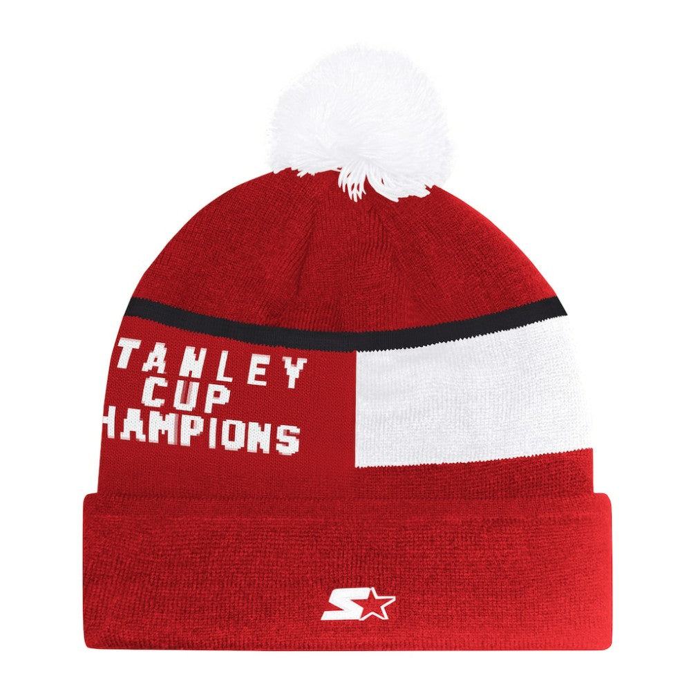 Detroit Red Wings Starter Chyron Commemorative Cuffed Knit Hat with Pom - Red Hats