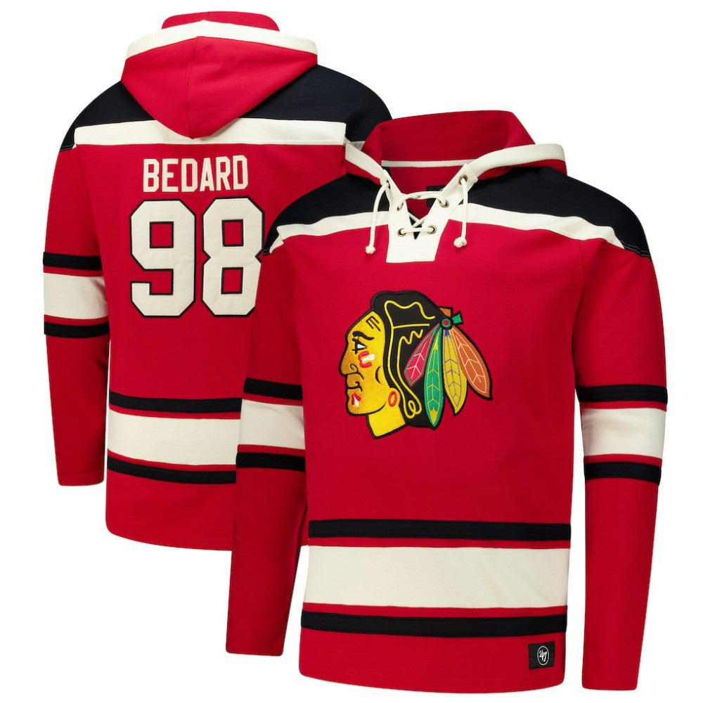 Connor Bedard Chicago Blackhawks '47 Big & Tall Lace-up Pullover Hoodie - Red Hoodies