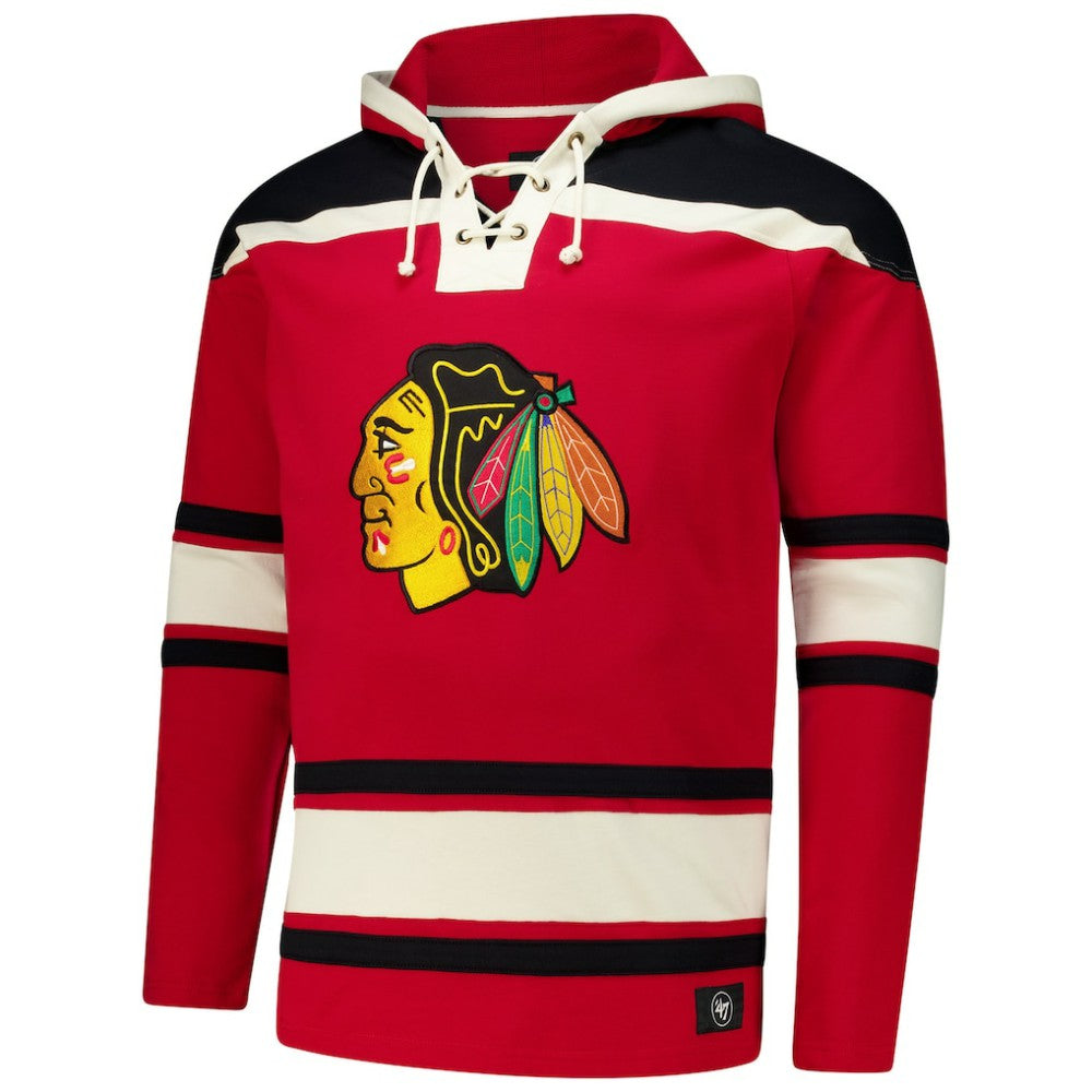 Connor Bedard Chicago Blackhawks '47 Big & Tall Lace-up Pullover Hoodie - Red Hoodies