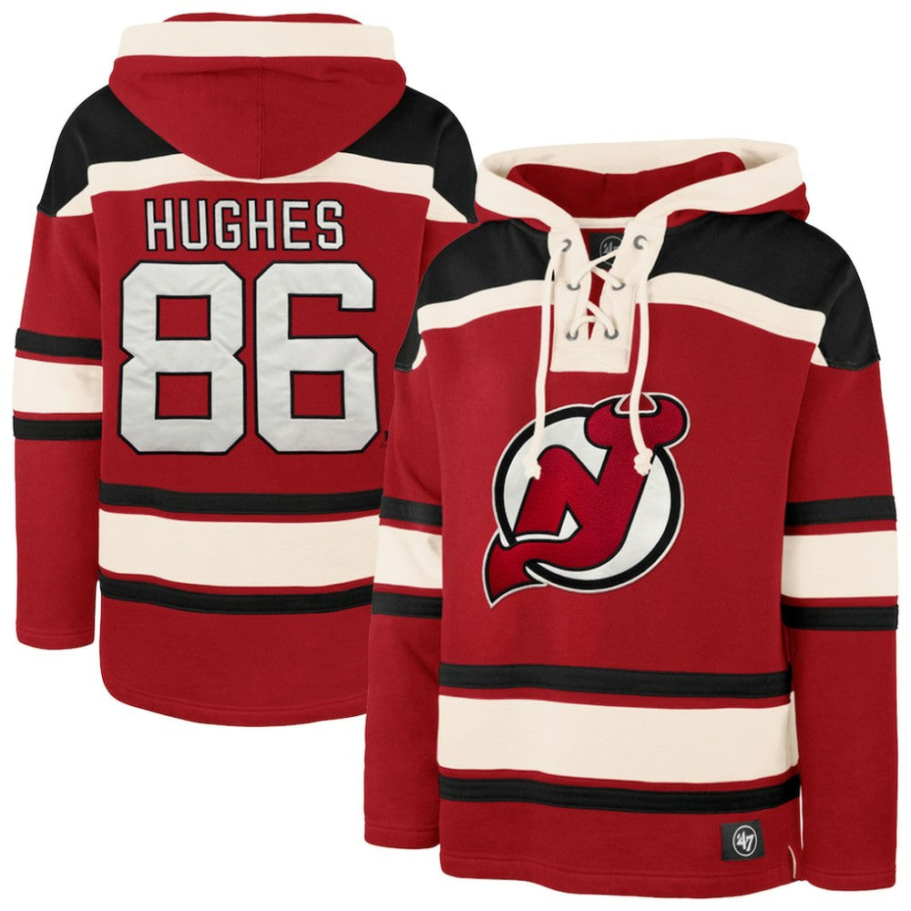 Jack Hughes New Jersey Devils '47 Big & Tall Lace-up Pullover Hoodie - Red Jerseys